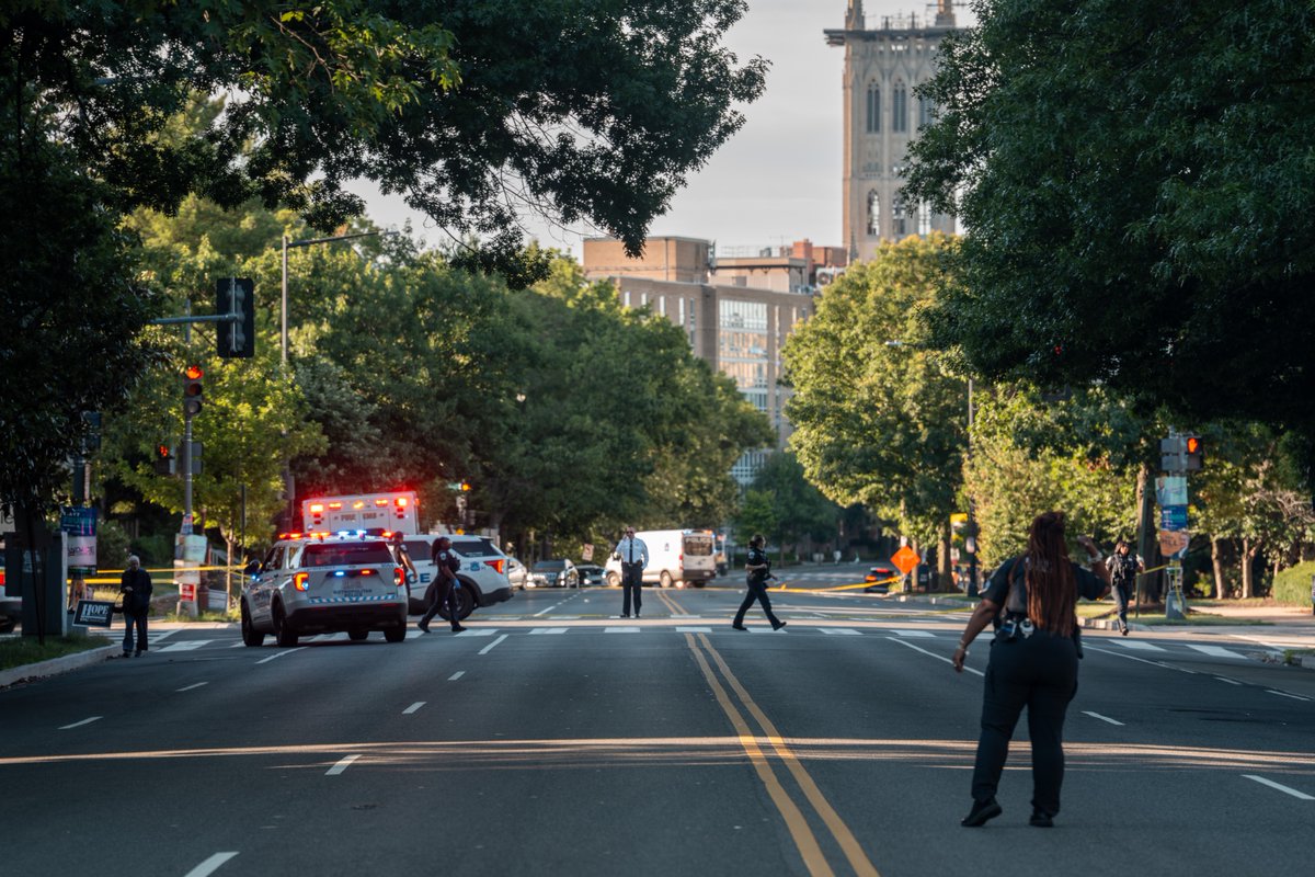 A woman was fatally shot at a bus stop in the 3600 block of Wisconsin Avenue NW. The suspect made his getaway attempt by a Metrobus, but that bus was stopped in the 4000 block of Wisconsin Avenue. When police attempted to detain him, he reached for a gun and was shot dead by MPD