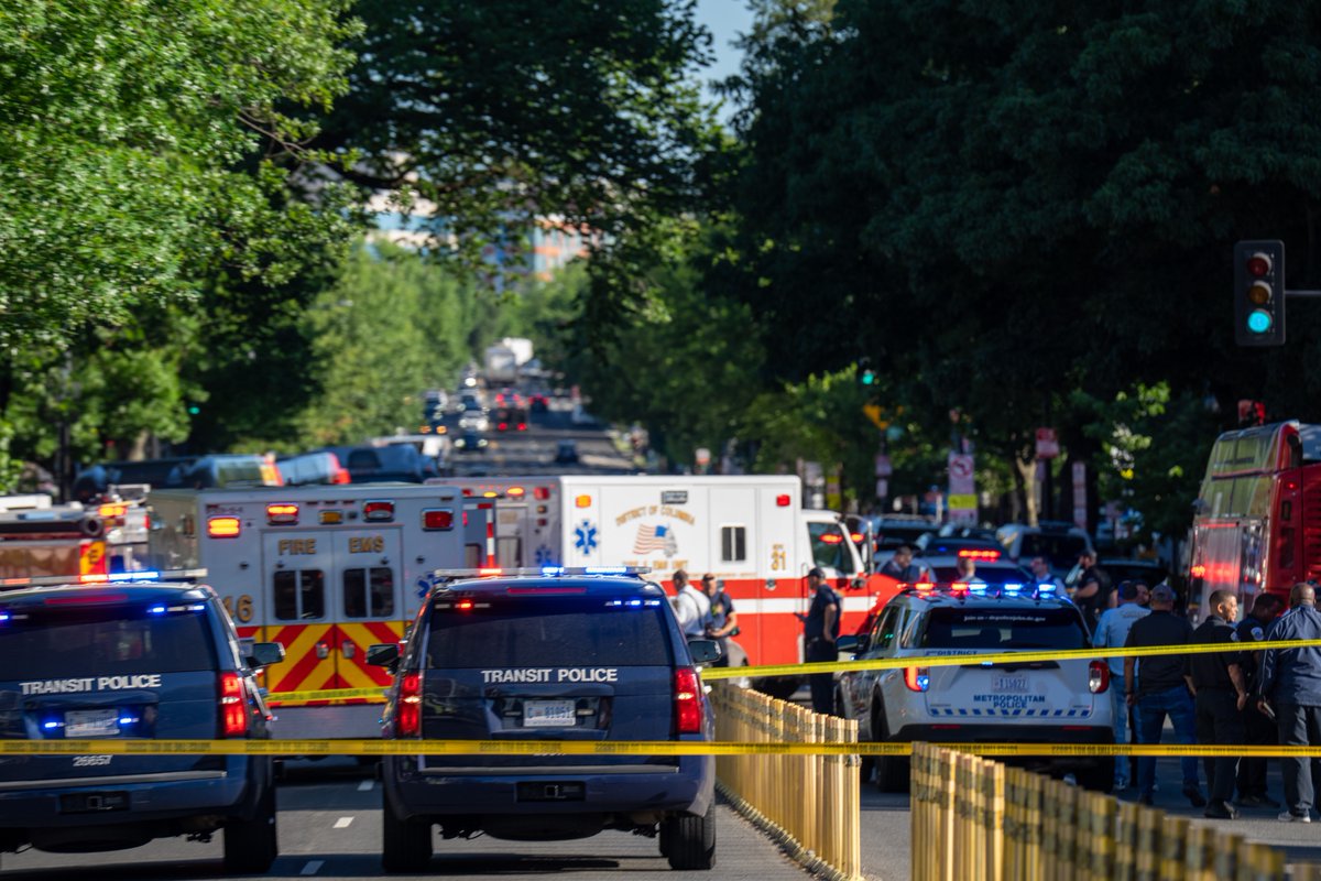 A woman was fatally shot at a bus stop in the 3600 block of Wisconsin Avenue NW. The suspect made his getaway attempt by a Metrobus, but that bus was stopped in the 4000 block of Wisconsin Avenue. When police attempted to detain him, he reached for a gun and was shot dead by MPD