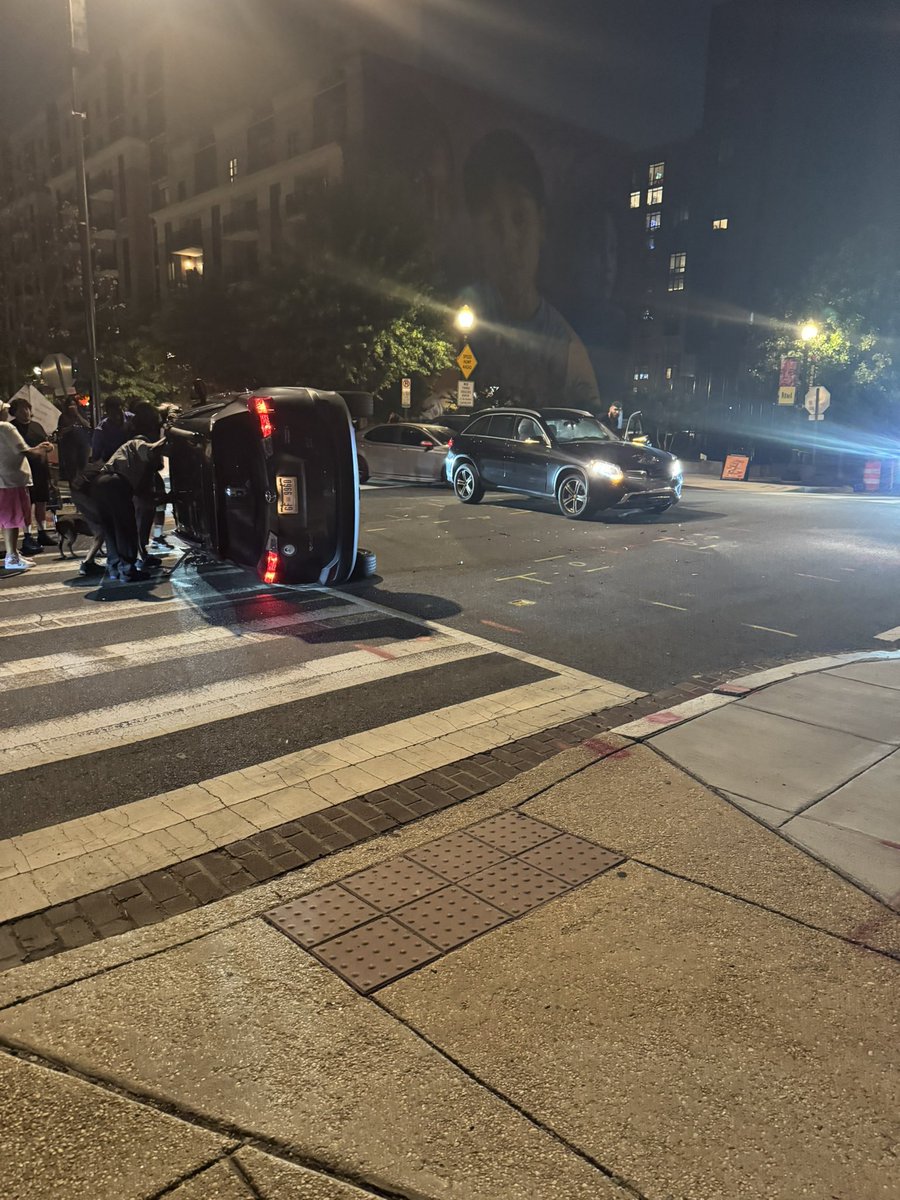 3rd St. & L St. N.E. @dcfireems on the scene of a two vehicle collision with one overturned. Initial reports of no entrapment. Occupants being evaluated for any injuries.  