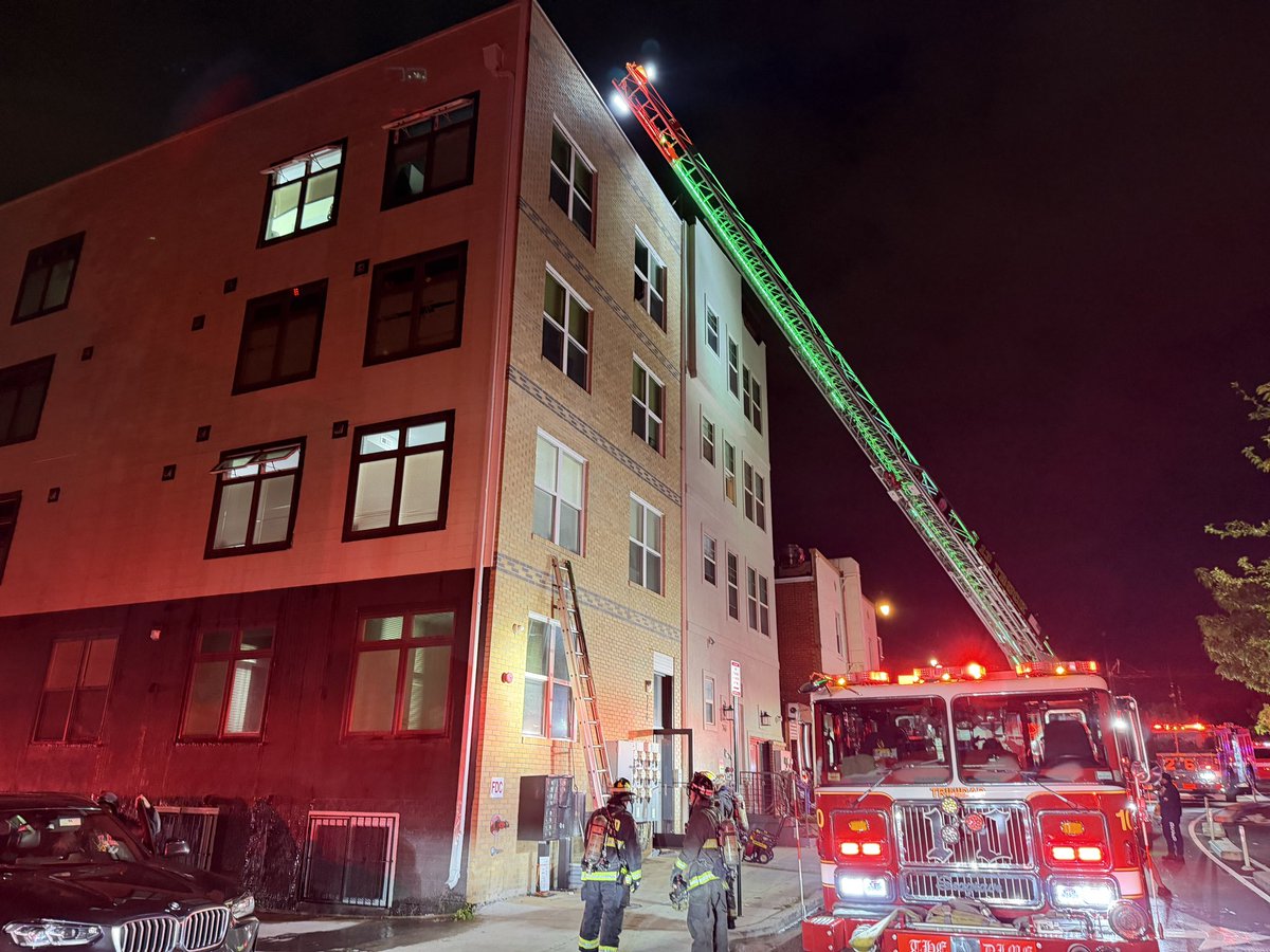 Fire - 700 Block of 19th St NE Fire on parapet roof with  light extension into interior of an apartment on fourth floor. No extension to adjacent building. One adult male transported with  minor injury. Units going through firefighter rehab and in service soon