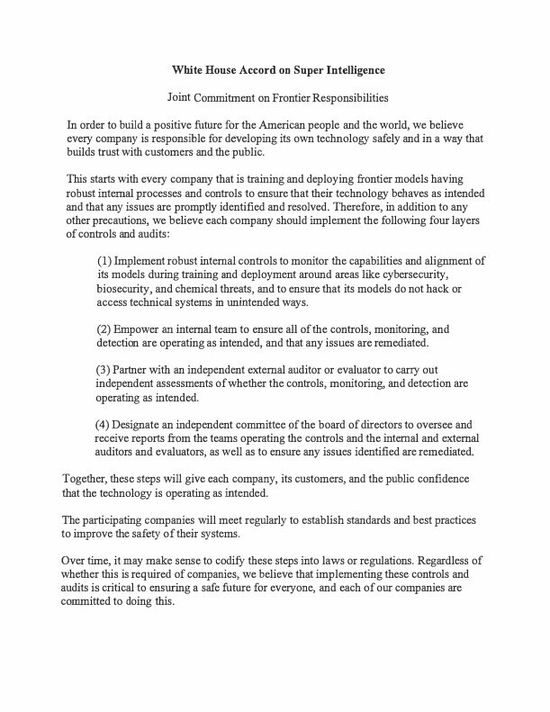 White House Accord on Super Intelligence